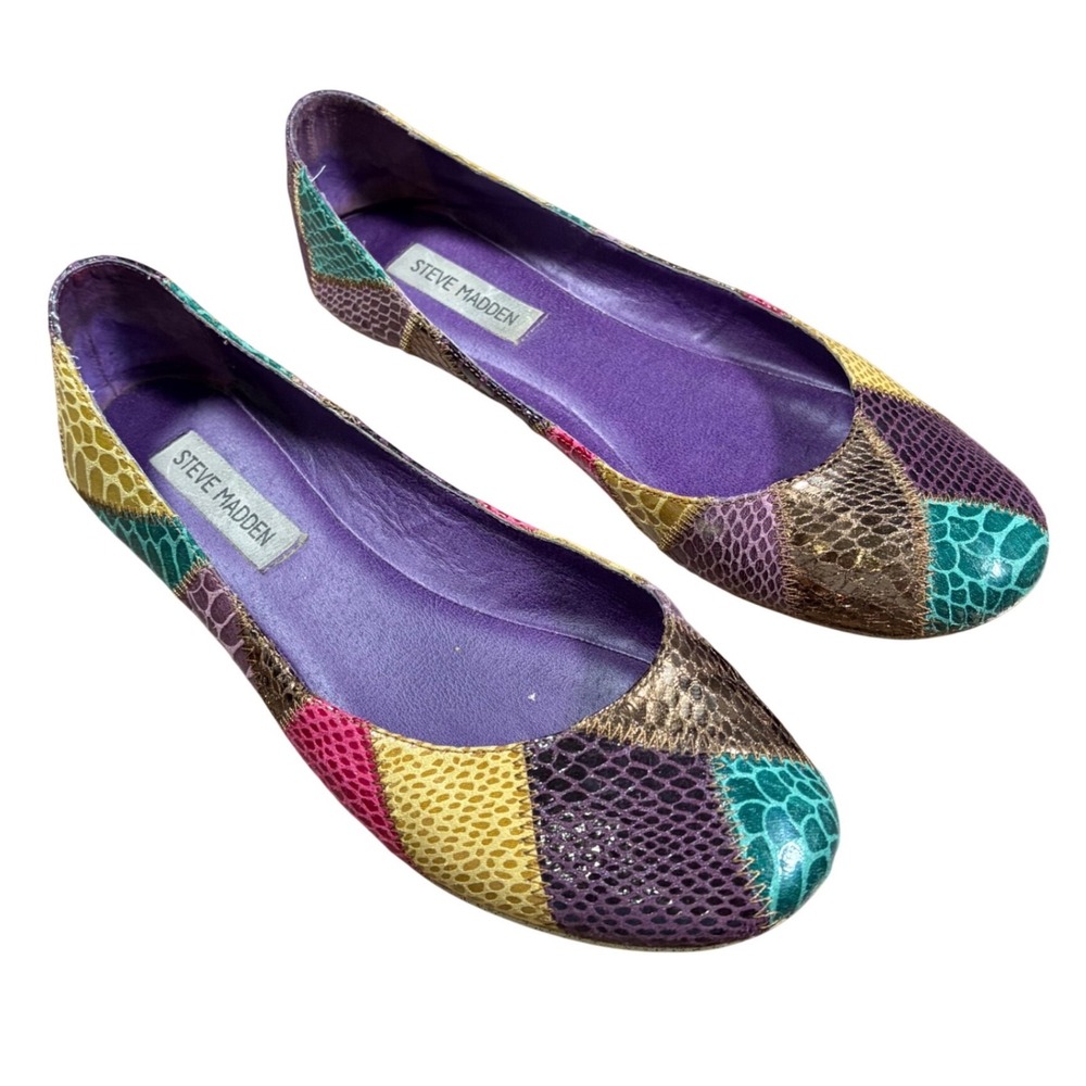 Y2K Steve Madden Patchwork Snakeskin Ballet Flats Multi Color Round Toe 10